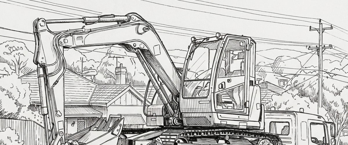 excavator being transported black whire